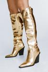 NastyGal Metallic Faux Leather Knee High Cowboy Boots thumbnail 1