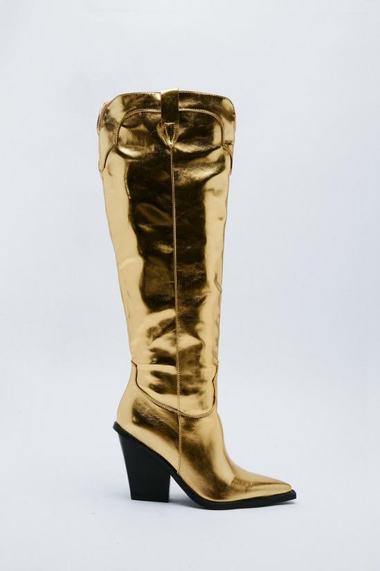 NastyGal Metallic Faux Leather Knee High Cowboy Boots 3