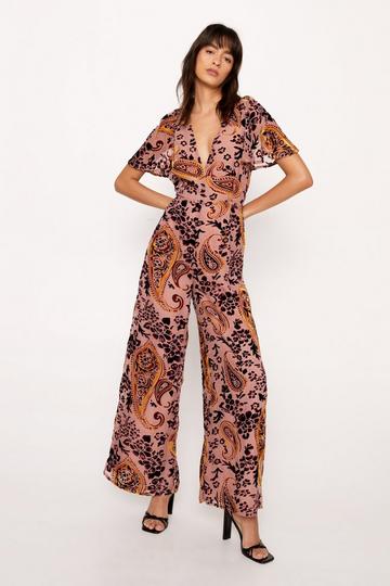 Paisley Devore Angel Sleeve Jumpsuit pink