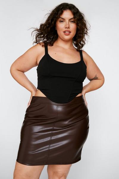 NastyGal chocolate Plus Size Faux Leather Pelmet Mini Skirt