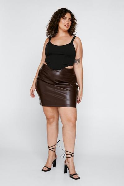 NastyGal chocolate Plus Size Faux Leather Pelmet Mini Skirt