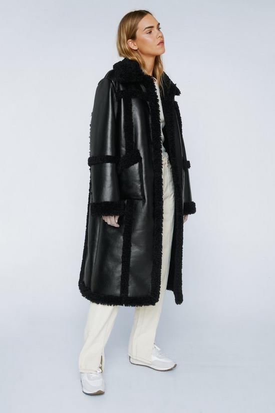 NastyGal Premium Faux Leather Borg Lined Longline Coat 2