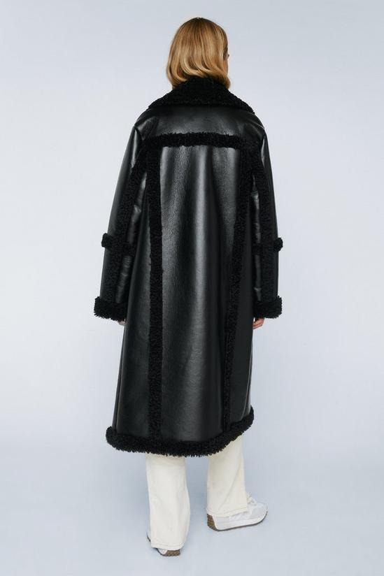 NastyGal Premium Faux Leather Borg Lined Longline Coat 4