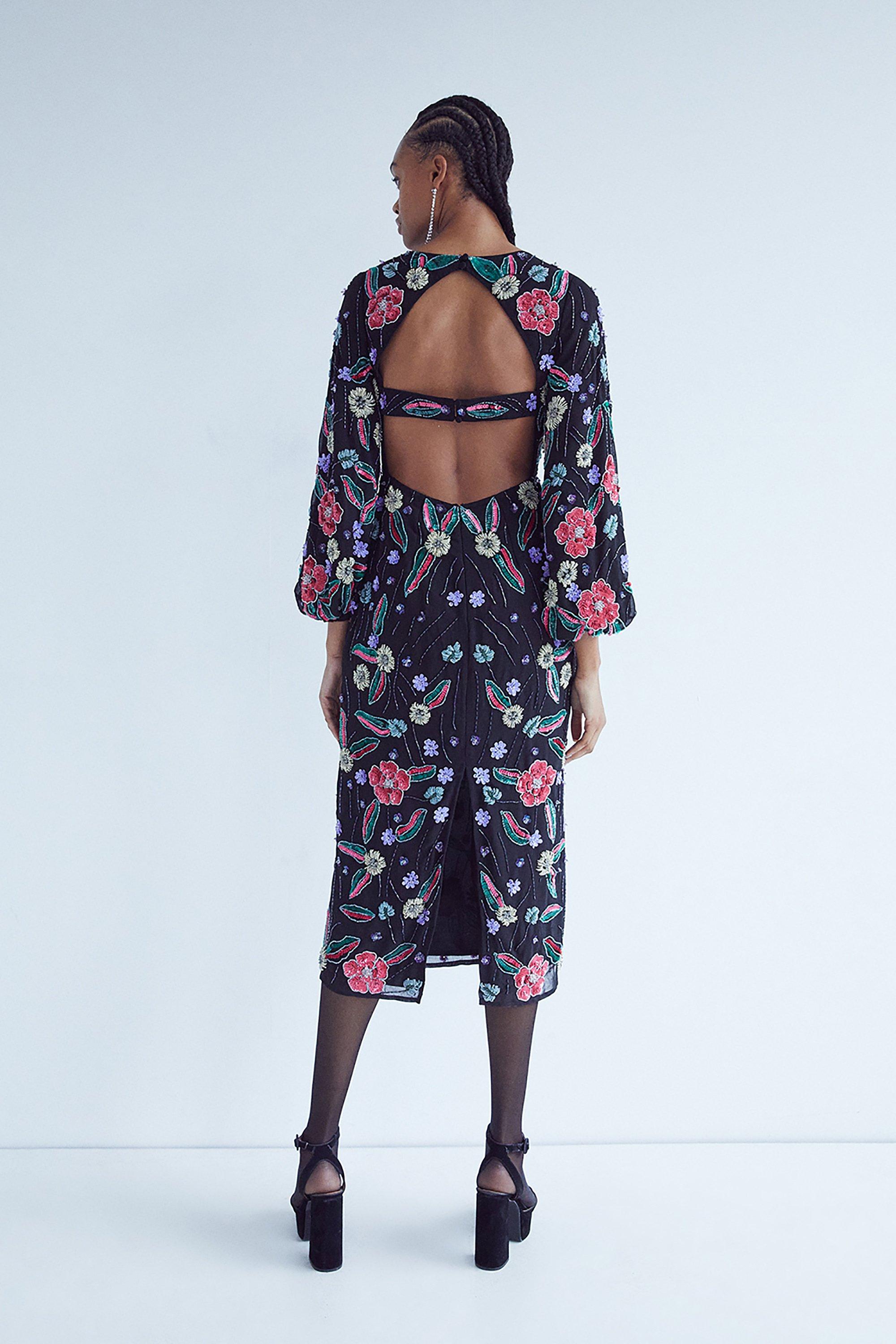 Warehouse open back midi dress sales