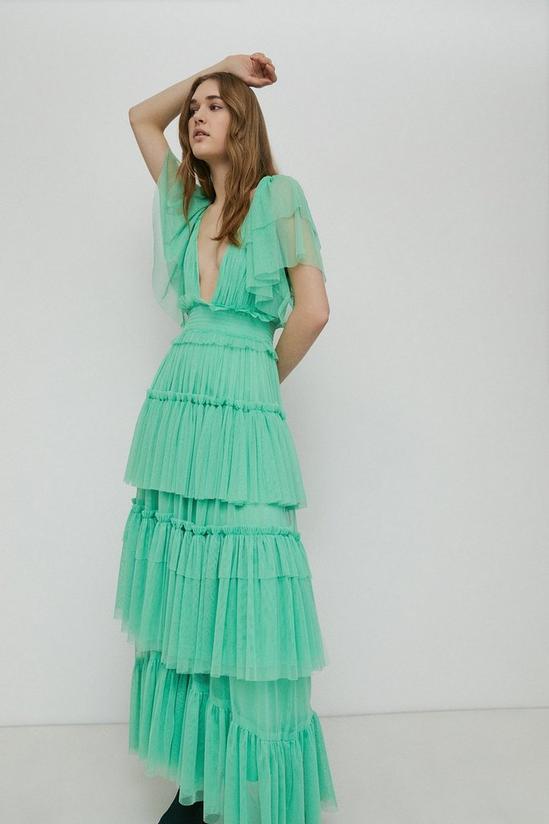 NastyGal Tulle V Neck Tiered Maxi Dress 1