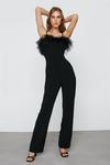 NastyGal Feather Trimmed Flared Jumpsuit thumbnail 1