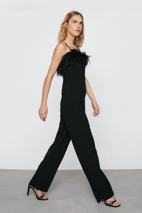 NastyGal Feather Trimmed Flared Jumpsuit 3