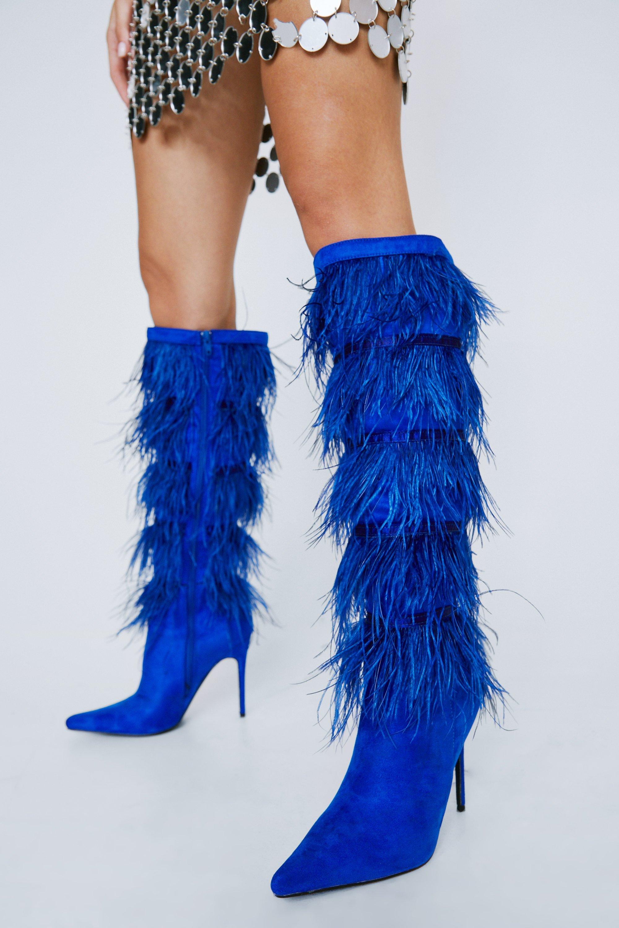 Feather thigh high store boots