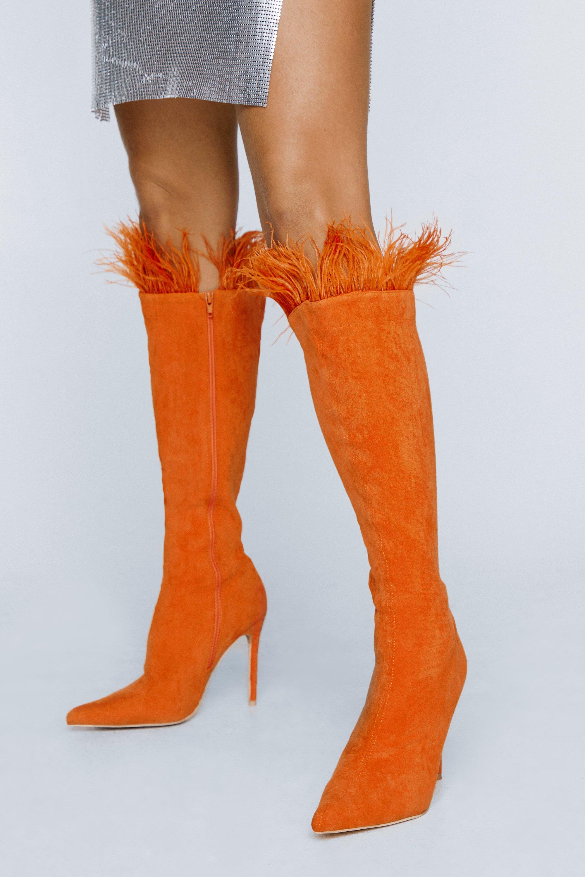 Feather thigh cheap high boots