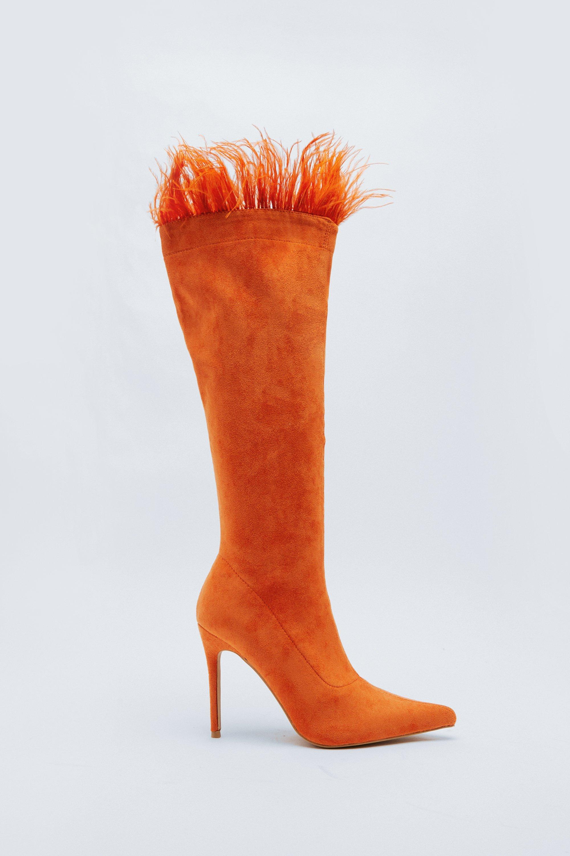 Orange suede best sale thigh high boots