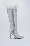 NastyGal Faux Croc Feather Trim Knee High Boots thumbnail 3
