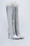 NastyGal Faux Croc Feather Trim Knee High Boots thumbnail 4