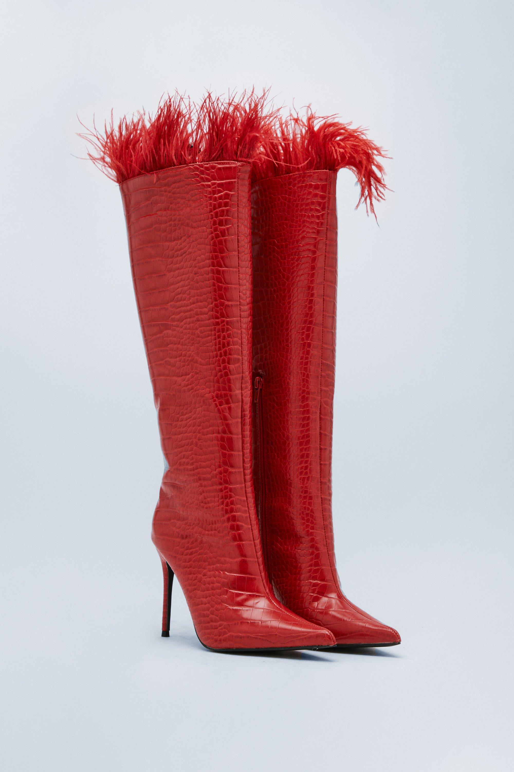 Red deals feather boots