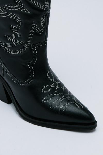 NastyGal black Premium Leather Stitch Detail Cow Boy Boot