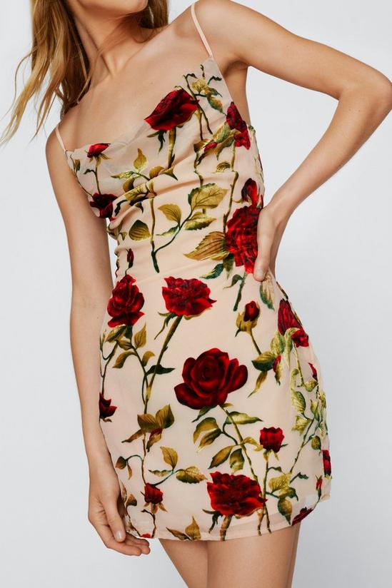 NastyGal Rose Floral Devore Cowl Slip Mini Dress 3
