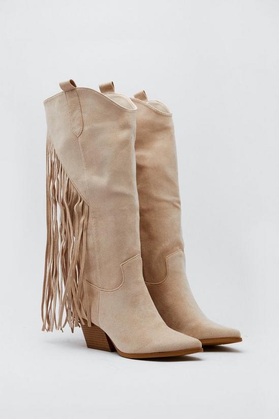 NastyGal Faux Suede Fringe Cowboy Boots 4