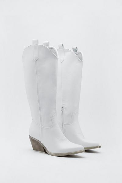 NastyGal white Faux Suede Knee High Cowboy Boots
