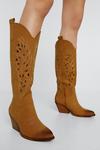 NastyGal Faux Suede Burnished Knee High Cowboy Boots thumbnail 2