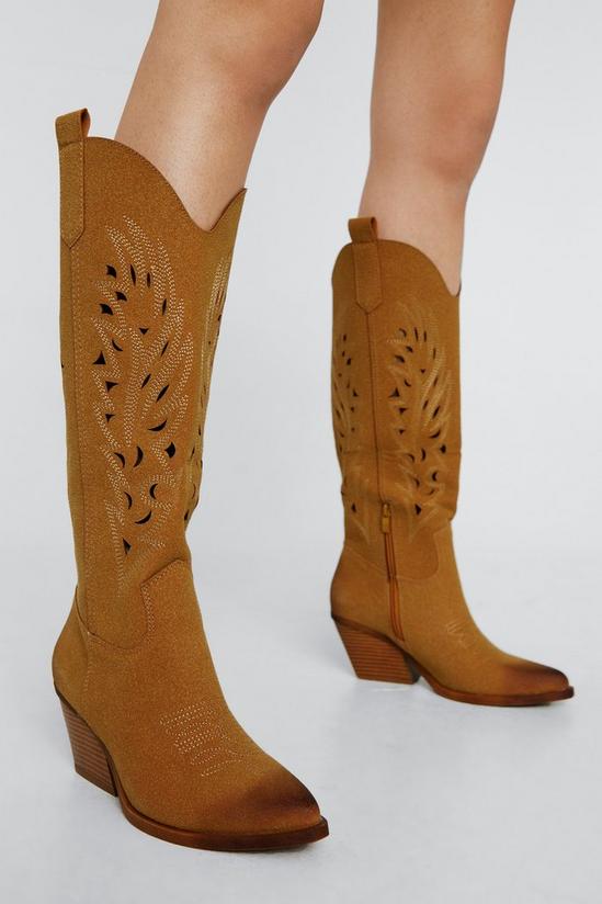 NastyGal Faux Suede Burnished Knee High Cowboy Boots 2