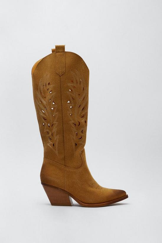 NastyGal Faux Suede Burnished Knee High Cowboy Boots 3