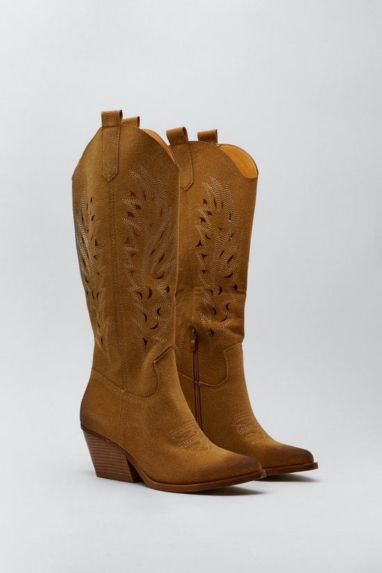NastyGal Faux Suede Burnished Knee High Cowboy Boots 4