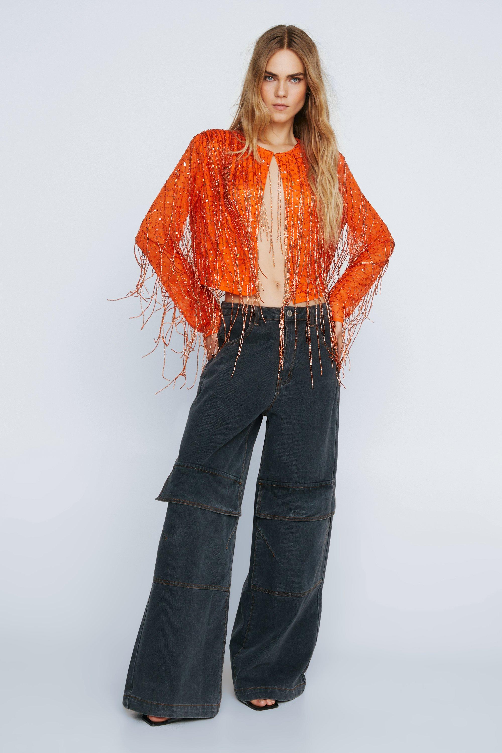 Fringe Beaded Embellished Jacket boohoo UK