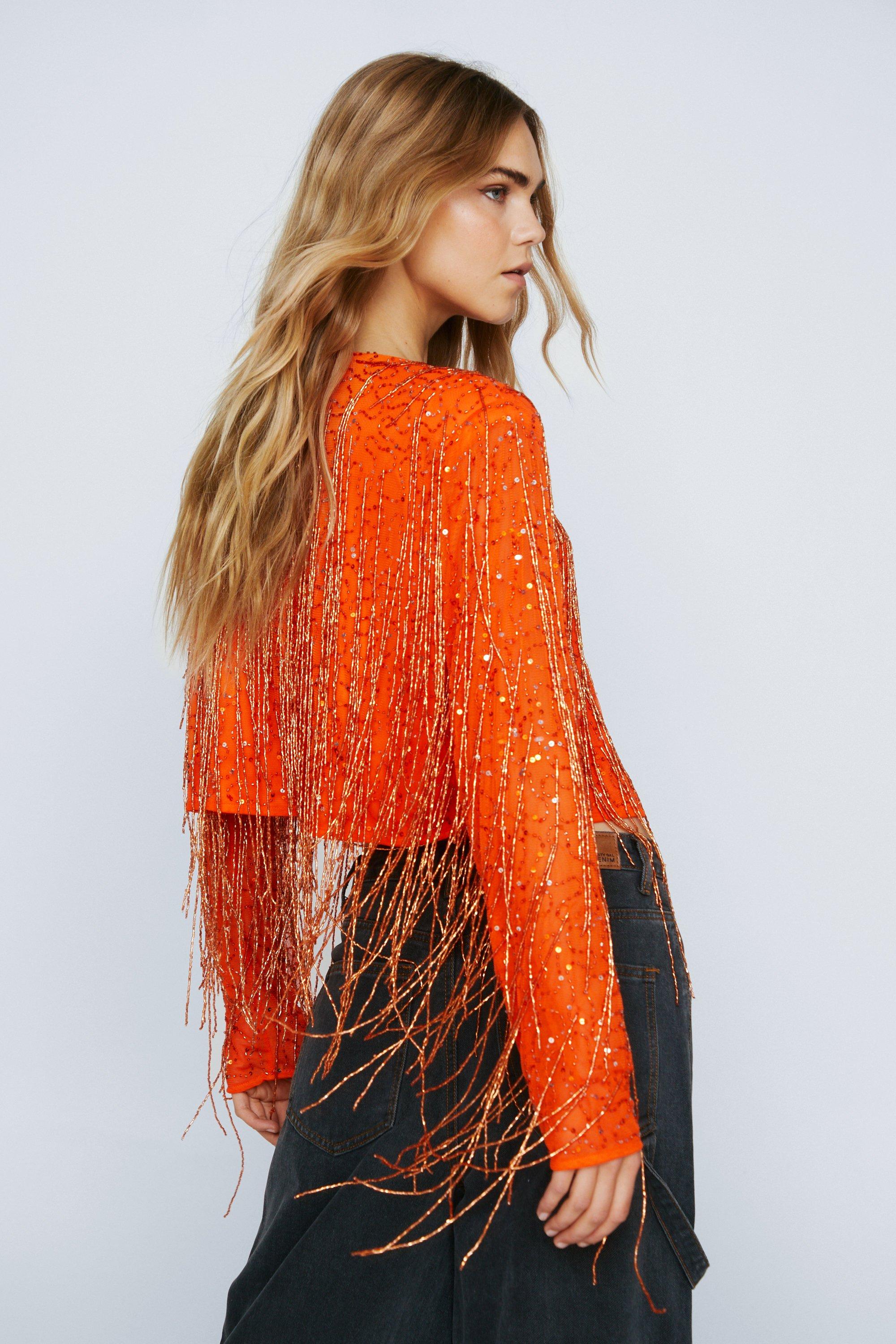 Orange on sale fringe jacket