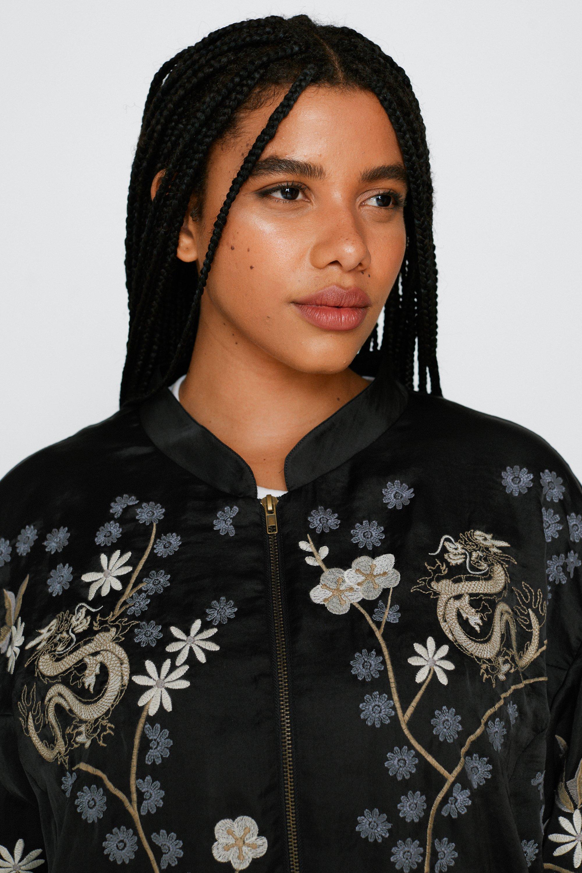 Plus size embroidered bomber sale jacket