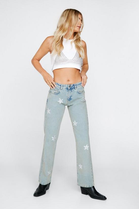 NastyGal Embellished Star Print Straight Denim Jeans 2