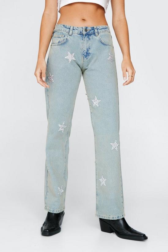 NastyGal Embellished Star Print Straight Denim Jeans 3