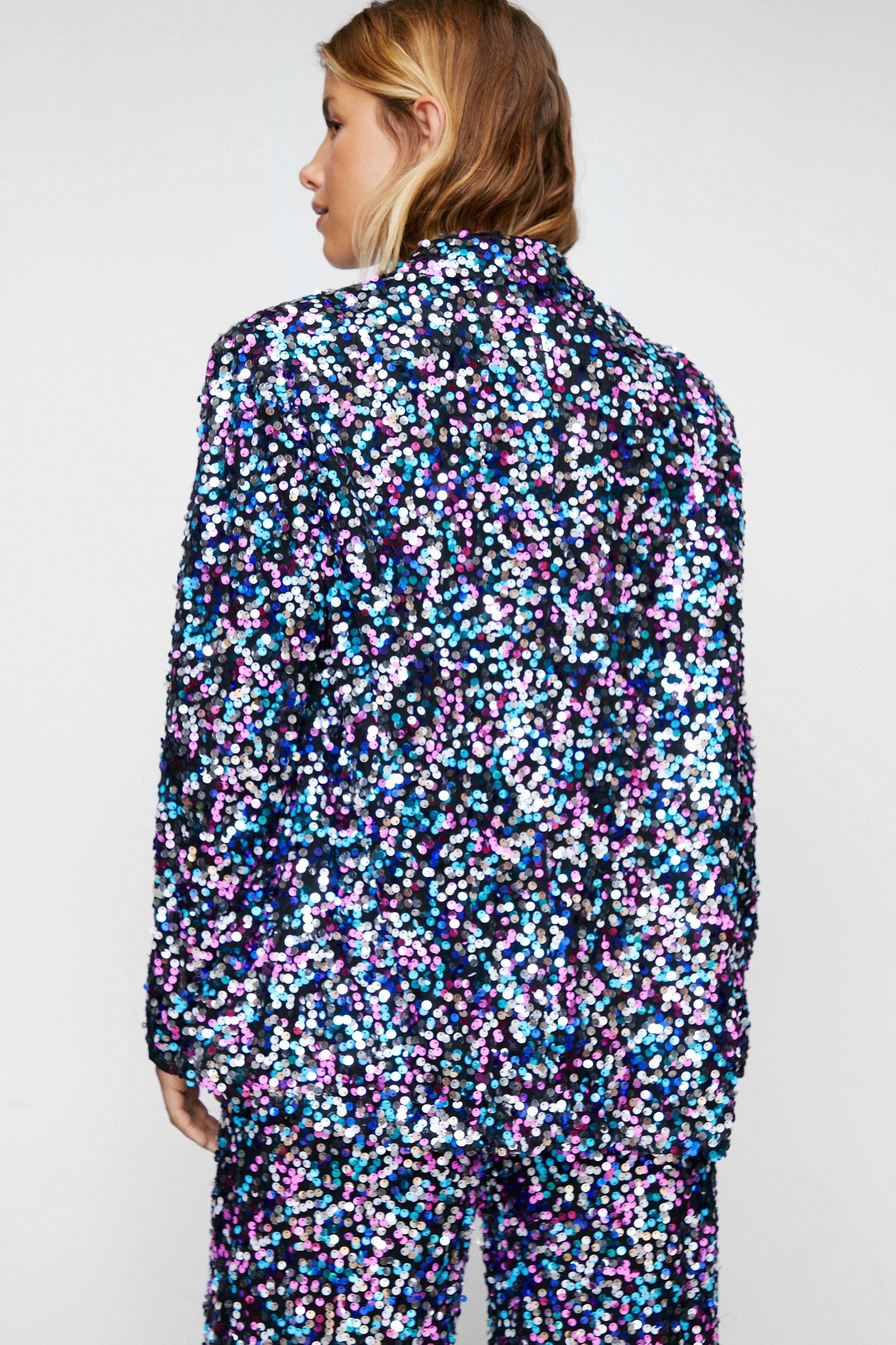 Rainbow Sequin Oversized Blazer