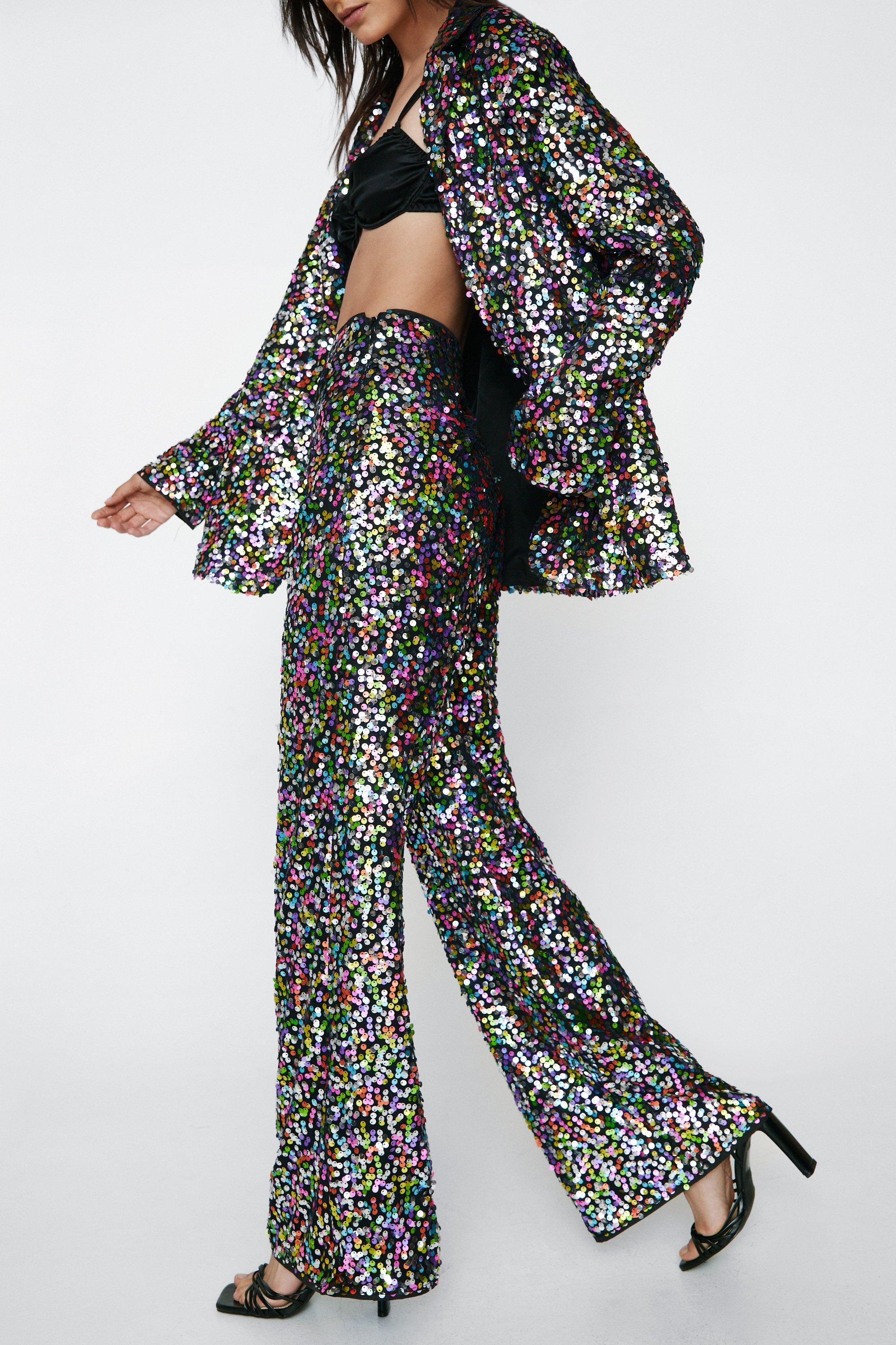 Rainbow Sequin Wide Leg Trousers