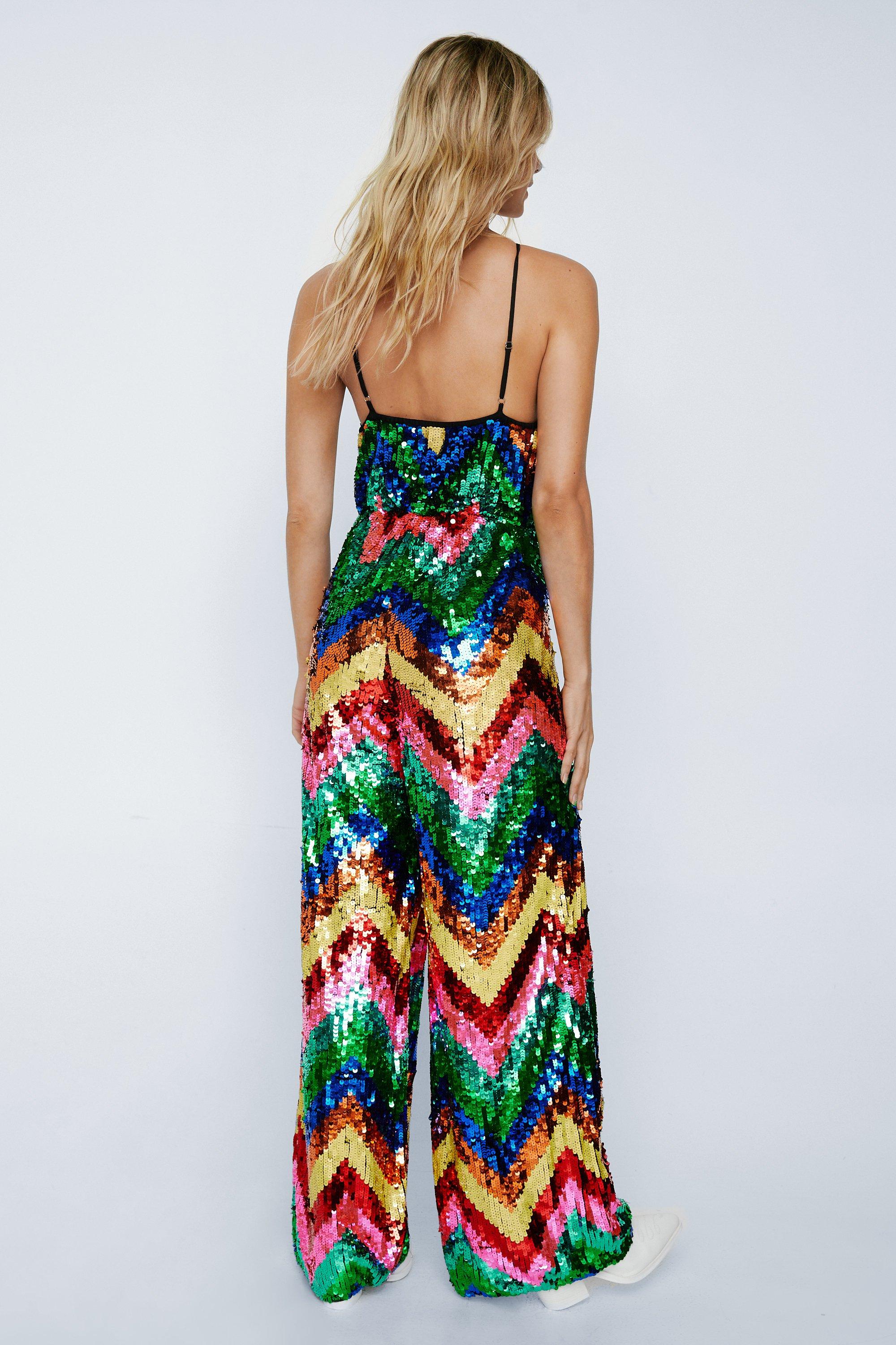 Zig Zag Sequin Wide Leg Jumpsuit