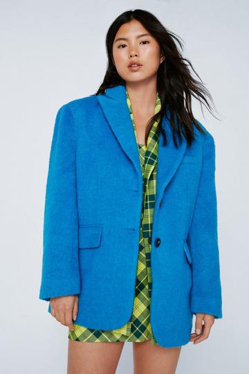 Premium Brushed Wool Oversized Blazer Coat blue