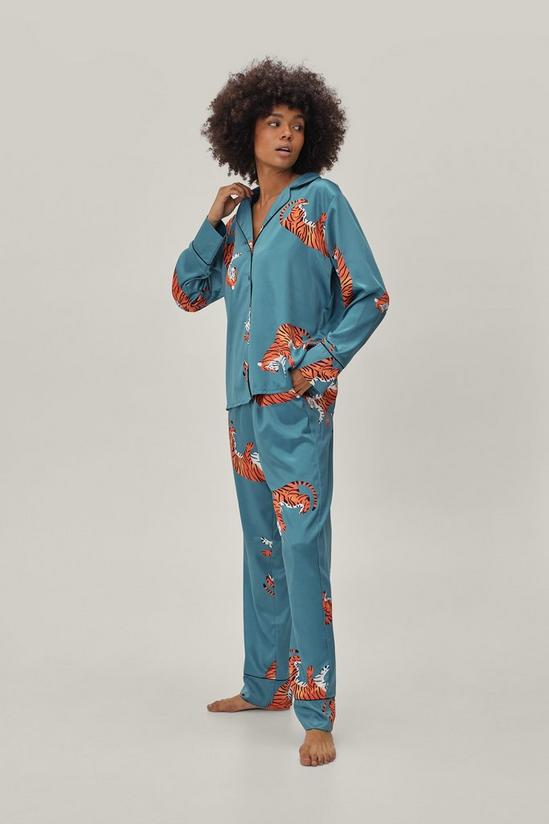 NastyGal Tiger Print Satin Long Pyjama Set 4
