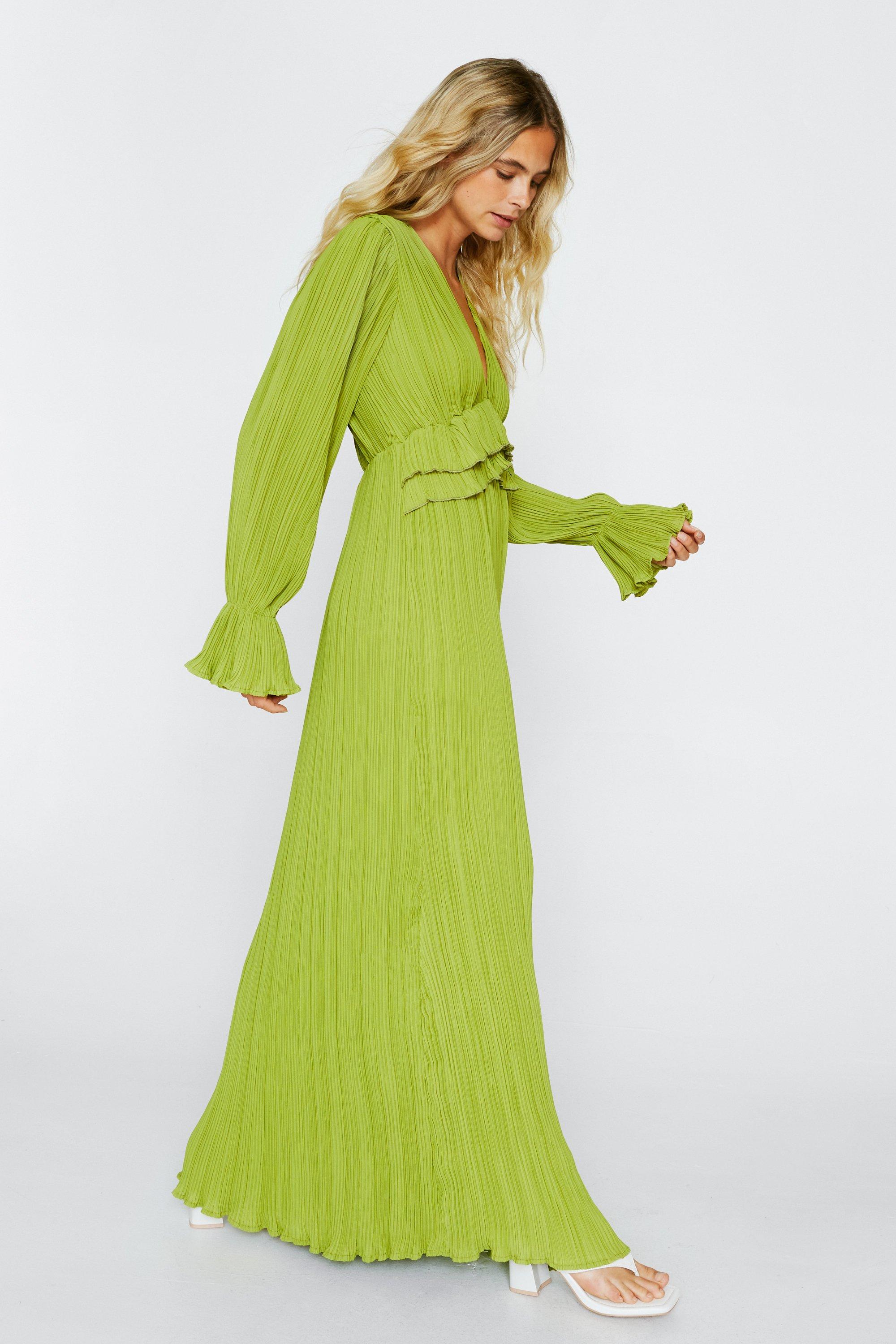 Pleated ruffle maxi dress store