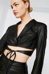 NastyGal Real Leather Tie Detail Cropped Blazer thumbnail 1