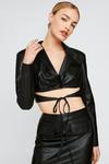 NastyGal Real Leather Tie Detail Cropped Blazer thumbnail 3