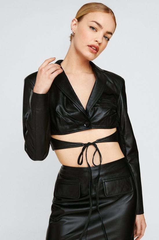 NastyGal Real Leather Tie Detail Cropped Blazer 3