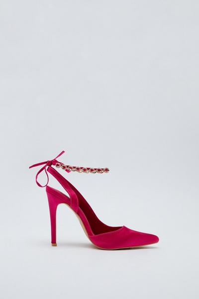 NastyGal pink Embellished Satin Strappy Court Heels