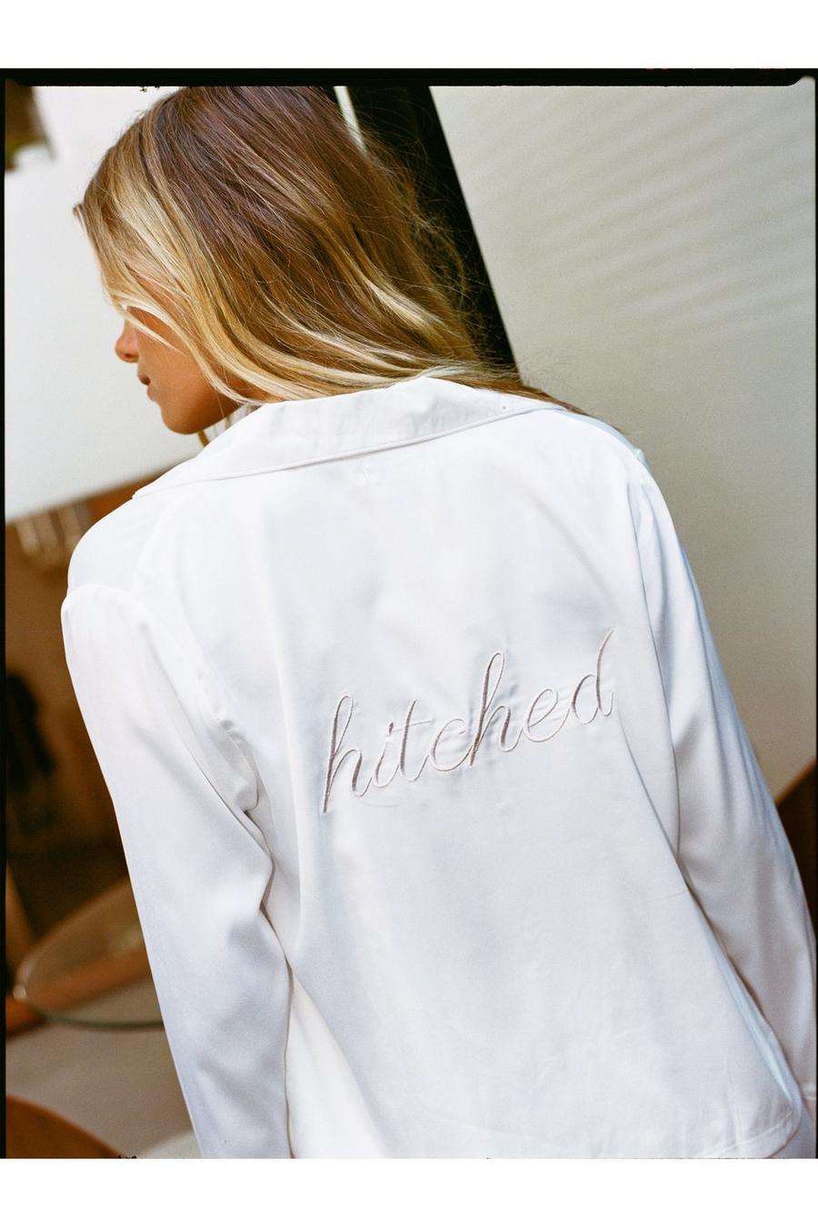 White Hitched Embroidered Feather Trim Pyjama Set image number 1