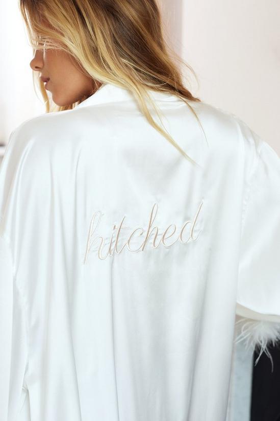 NastyGal Hitched Embroidered Feather Trim Satin Robe 2