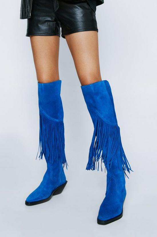 NastyGal Premium Suede Tassel Knee High Cowboy Boots 1
