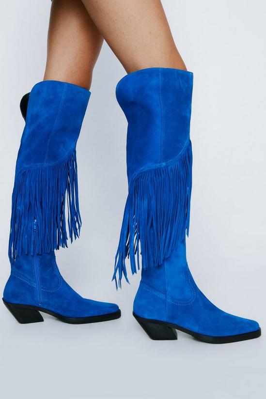 NastyGal Premium Suede Tassel Knee High Cowboy Boots 2
