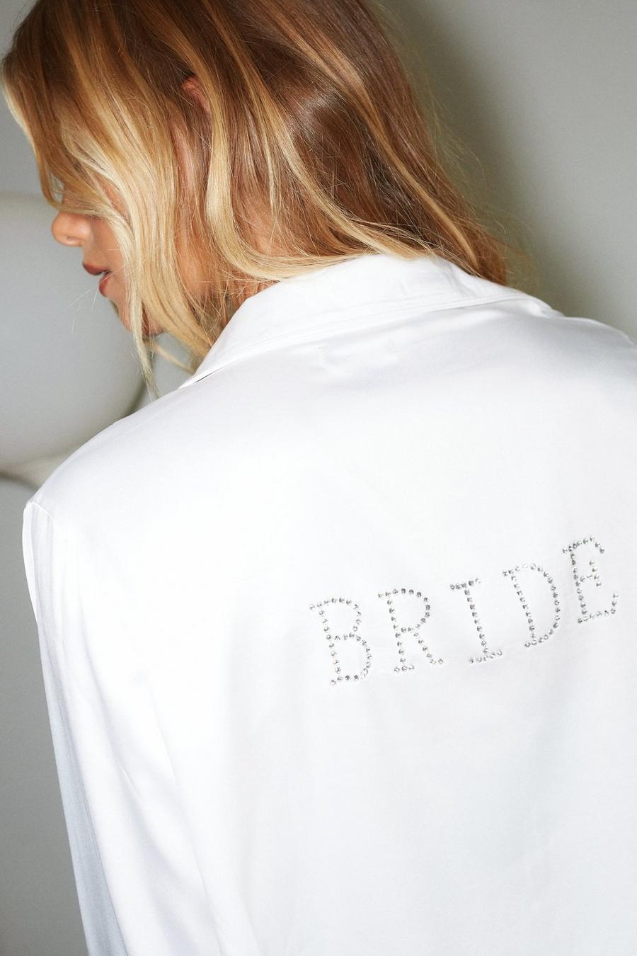 White ‘Bride’ Diamante and Feather Short Pyjama Set image number 1