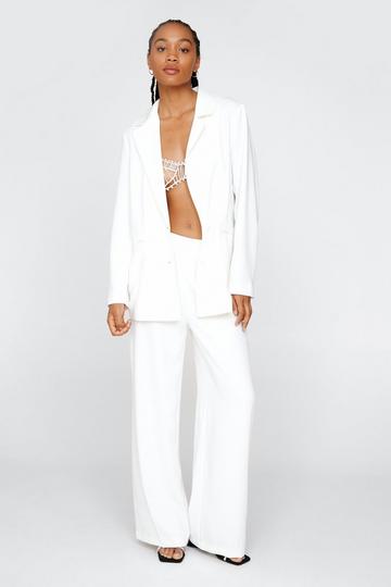 White Satin Tailored Straight Leg Trousers