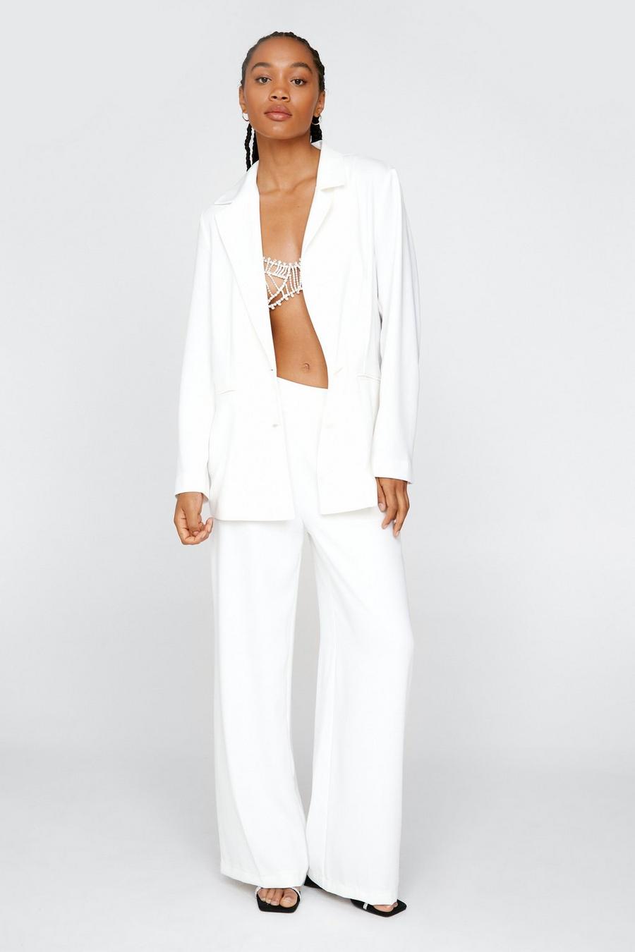White Tailored Straight Leg Trousers
