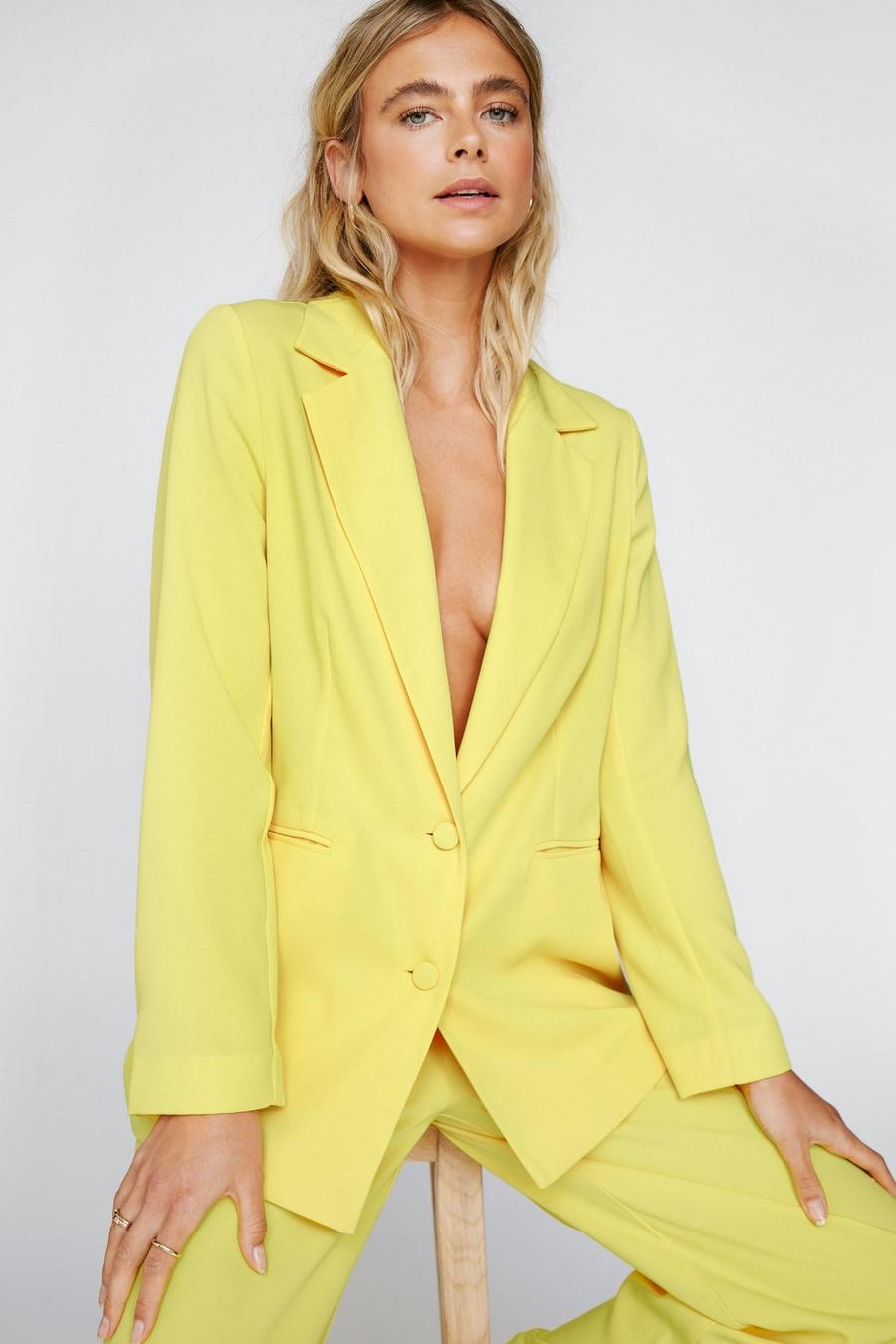 Yellow Satin Tailored Single Breasted Blazer image number 1