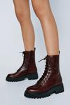 NastyGal Real Leather Chunky Lace Up Biker Boots thumbnail 1