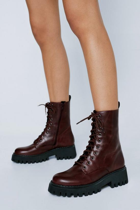NastyGal Real Leather Chunky Lace Up Biker Boots 1